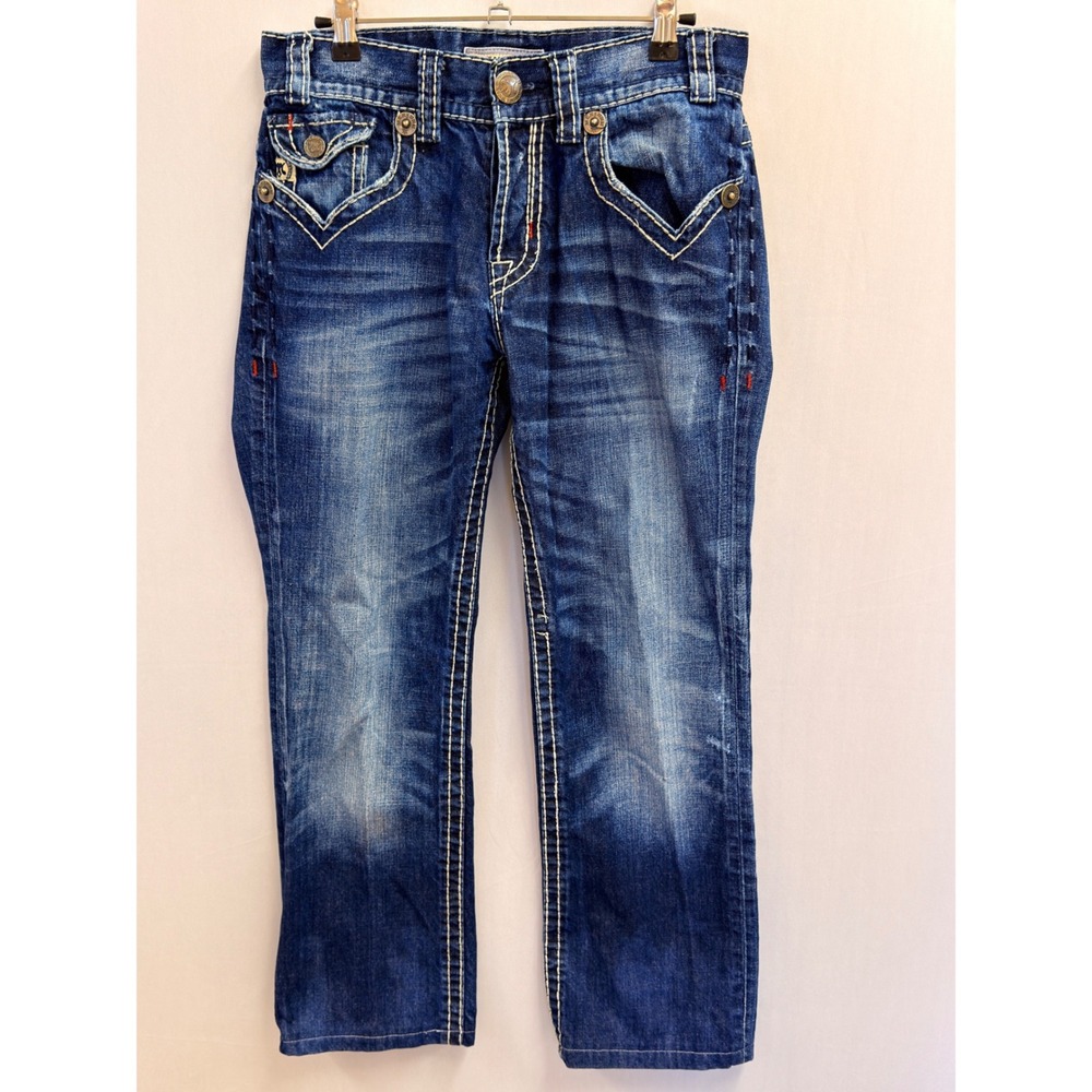 MEK Denim Oaxaca Straight Jeans men's 31"/27" Excellent Thick Stitch Embroidered